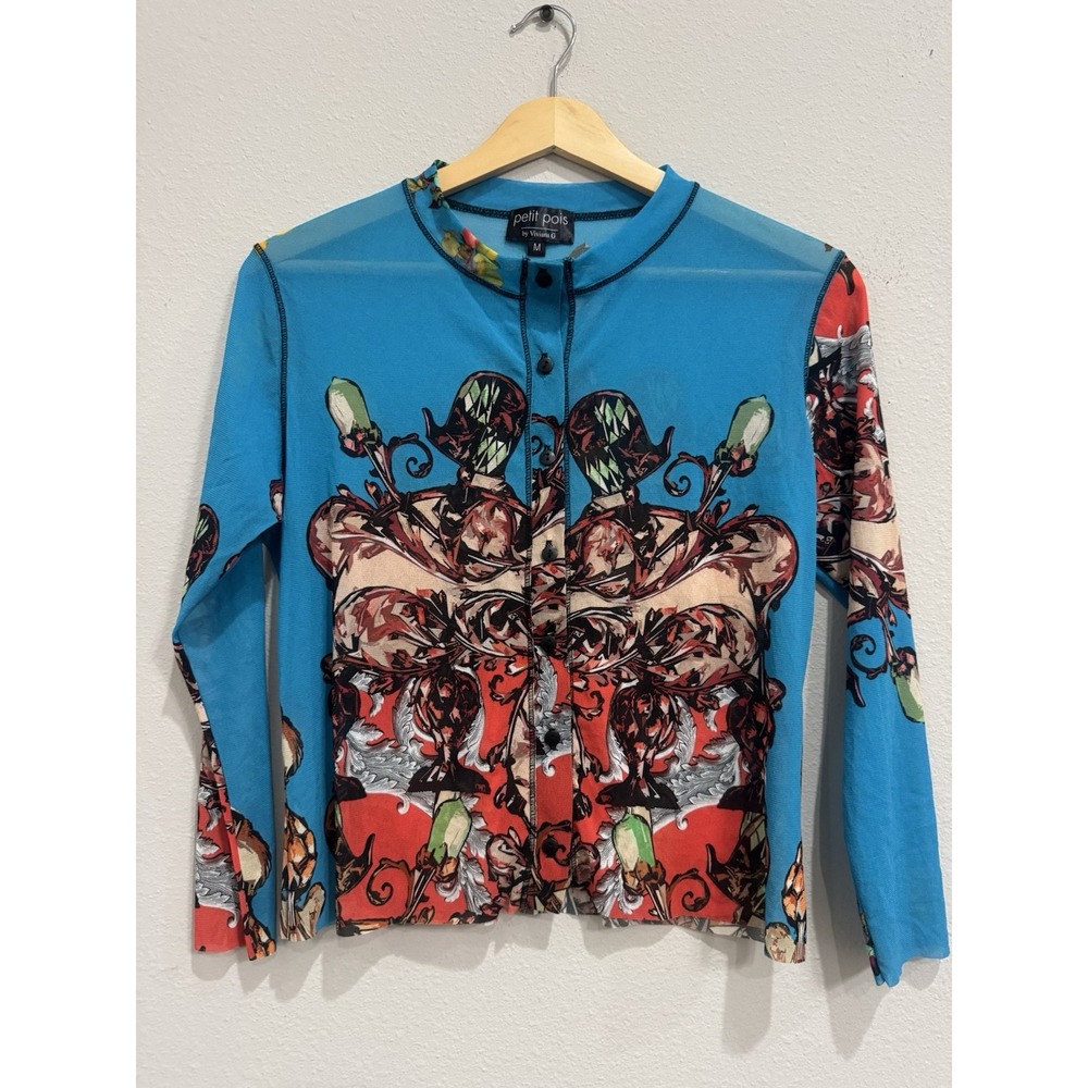 Petite Pois Turquoise Floral-Print Button-Front Blouse